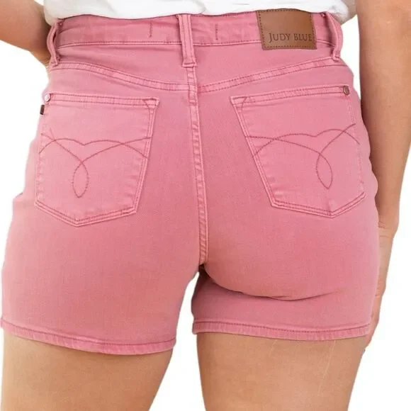 Judy Blue High Rise Shorts Rose Garment Dyed Embroidery Stretch Denim NWT - Picture 8 of 12